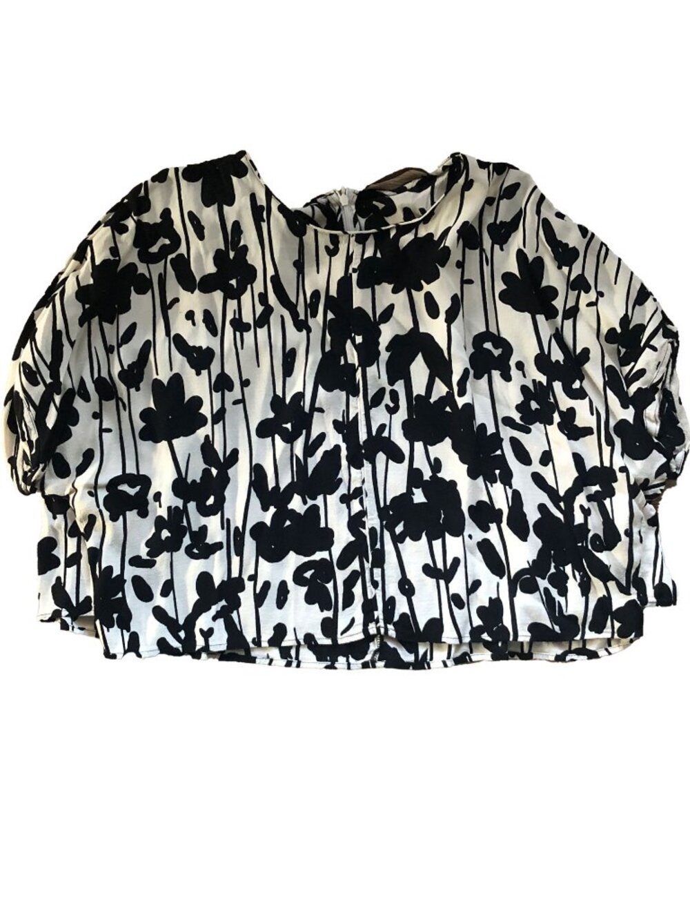 Zara Basic Black and White Floral Print Blouse